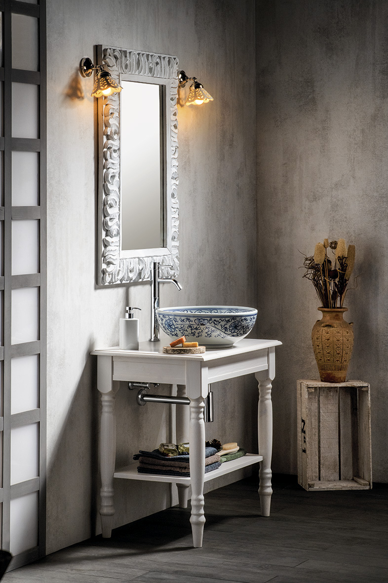 PRIORI keramické umyvadlo na desku, Ø 41 cm, bílá s modrým vzorem PI012