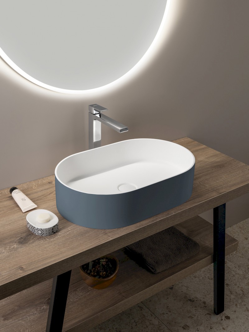 THIN umyvadlo na desku, Rockstone, 55x35cm, siena/bílá mat WN205-42