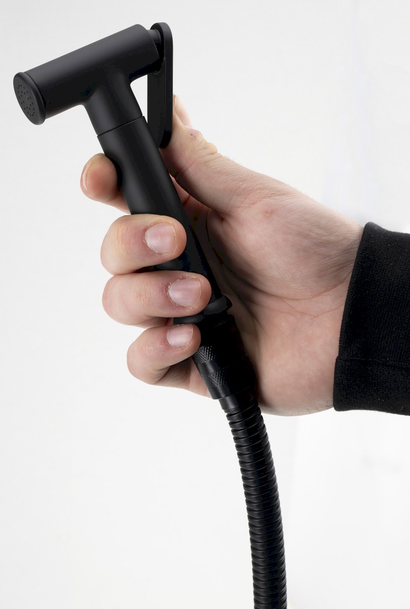 Podomítková bidetová baterie se Stop sprškou, hadice 1,2m, kulatá, černá mat SK302B