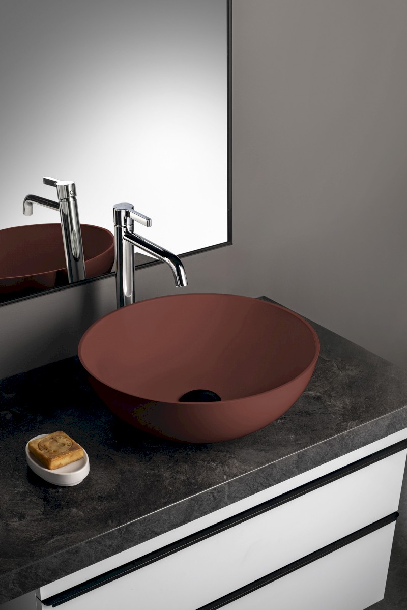 BANERA ROUND umyvadlo na desku, litý mramor, průměr 39cm, hnědá mat 14337.71