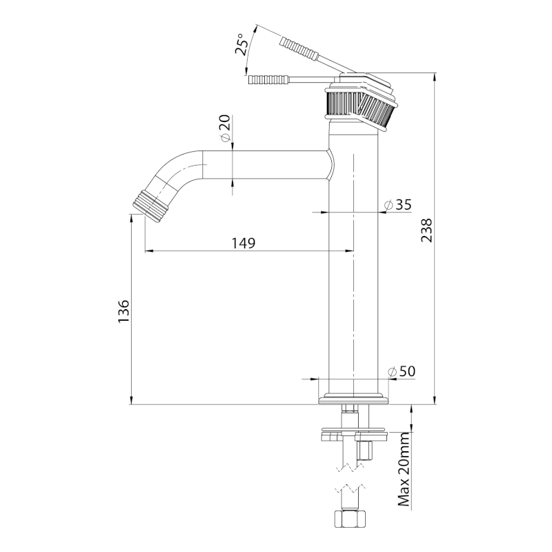 VERSI stojánková umyvadlová baterie, výška 240mm, černá mat RV004/15