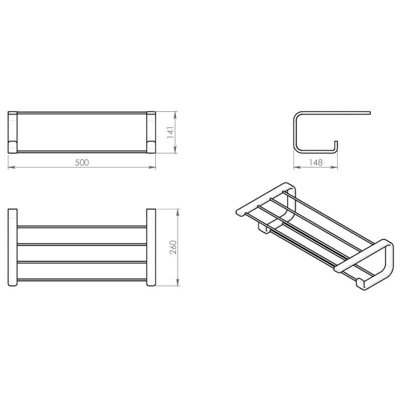 OUTLINE police na ručníky s hrazdou, chrom 323513