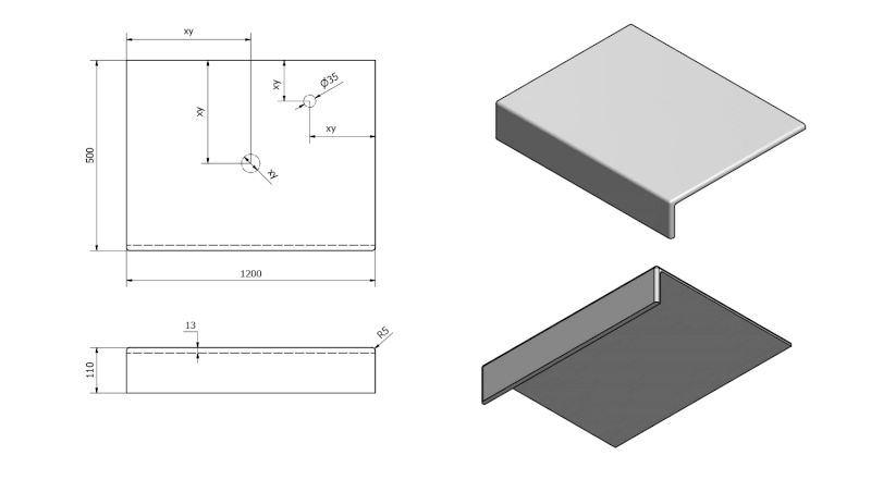 TAILOR rockstone deska 120x50 cm, provedení límce F TR120F