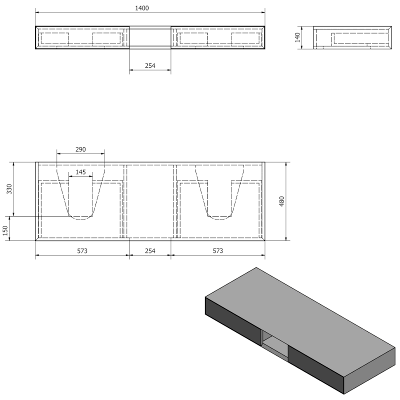 MORIAN umyvadlová skříňka 140x14x48cm, dub černý MR139