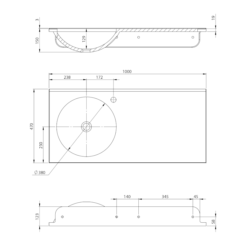 JUNO umyvadlo, litý mramor, 100x47cm, levé, bílá JU101