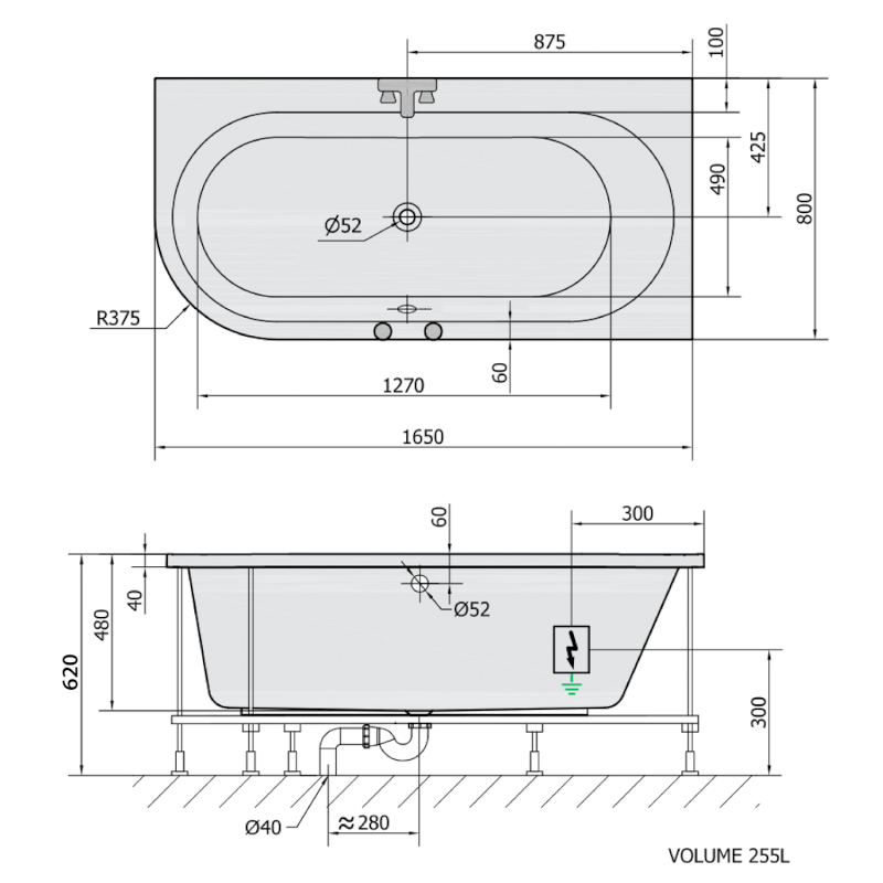 ASTRA R hydromasážní vana, 165x80x48cm, Attraction Hydro-Air, chrom 34611.4010