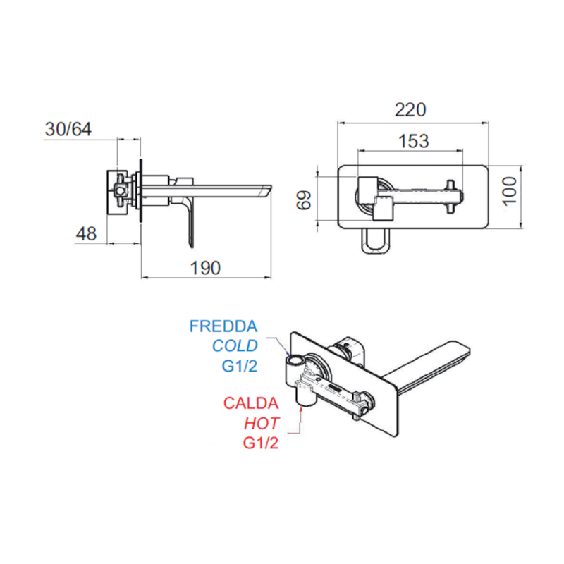 SPY podomítková umyvadlová baterie, zlato PY08/17