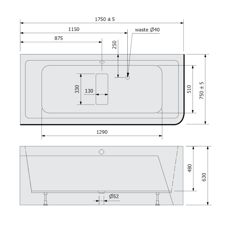 MARLENE CURVE L MONOLITH obdélníková vana 175x75x63cm, bílá 72034MCL