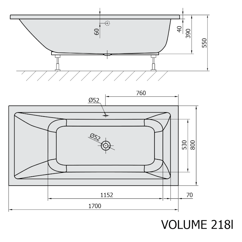 MIMOA obdélníková vana 170x80x39cm, černá mat 71713.21