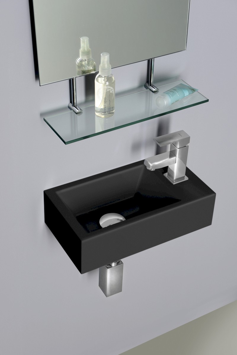 AMAROK umývátko, litý mramor, 40x22cm, baterie vpravo, černá mat AR500B