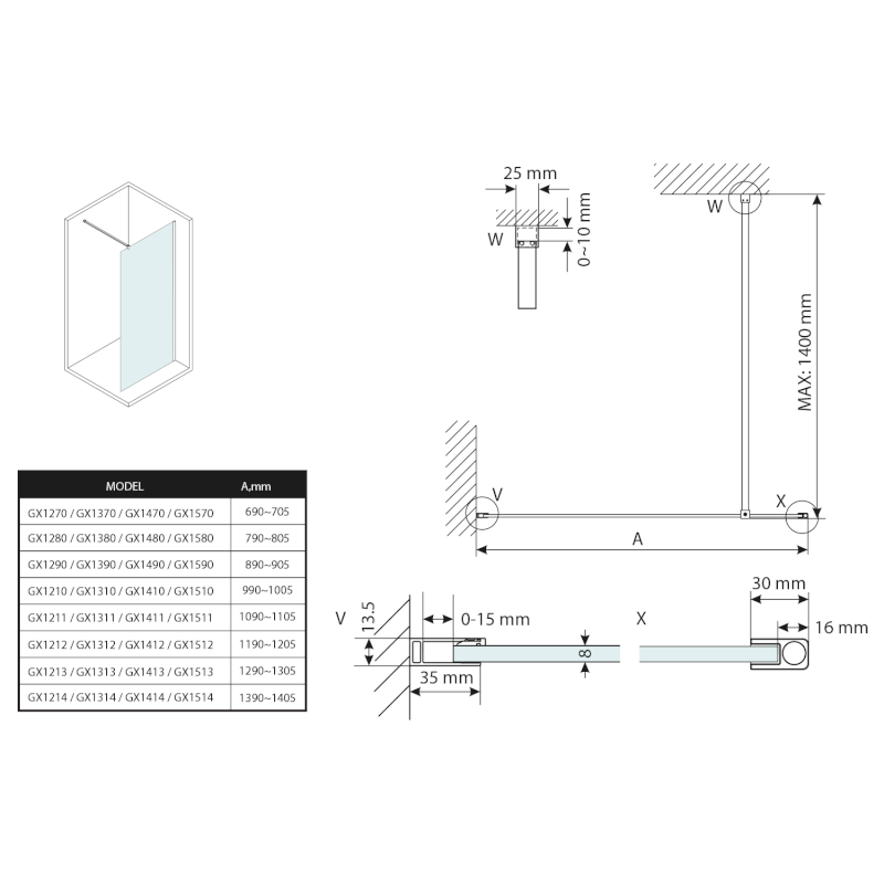 VARIO čiré sklo 1400x2000mm GX1214