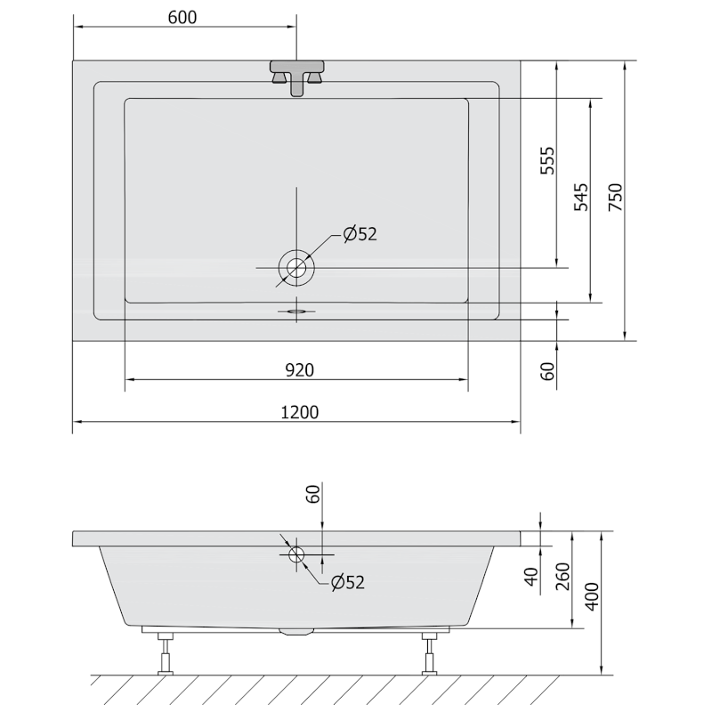 DEEP hluboká sprchová vanička, obdélník 120x75x26cm, bílá 71564
