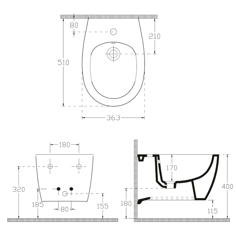 SENTIMENTI bidet závěsný, 36x51cm, bílá 10AR41010SV