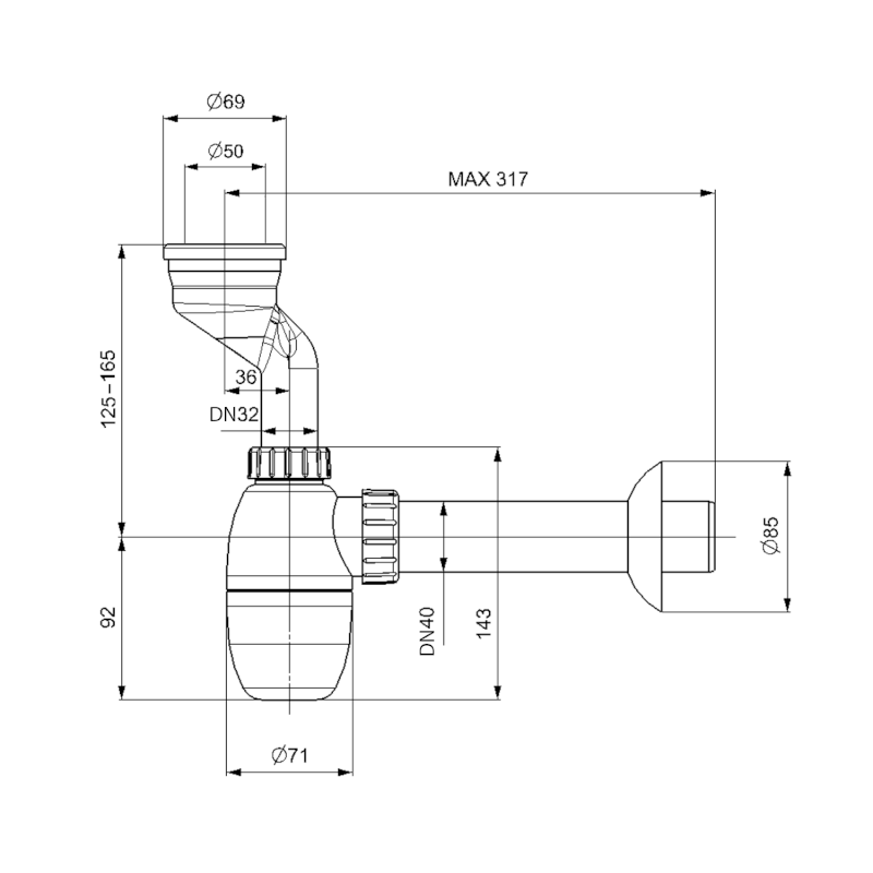 Sifon pro urinál, manžeta, DN40, bílá 191.108.0