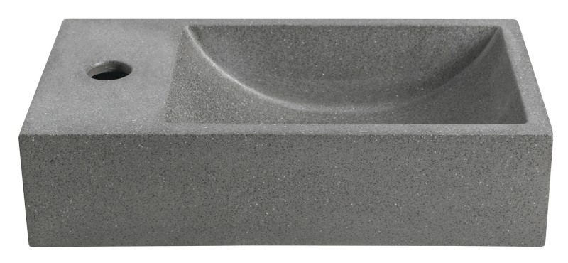 CREST L betonové umývátko, nástěnné, včetně výpusti, 40x22cm, černý granit AR403