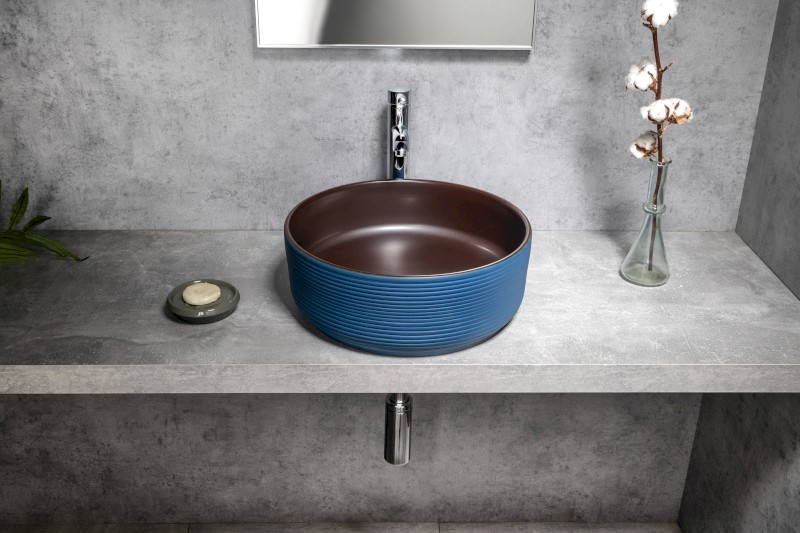 PRIORI keramické umyvadlo na desku, Ø 41 cm, modrá/hnědá PI033