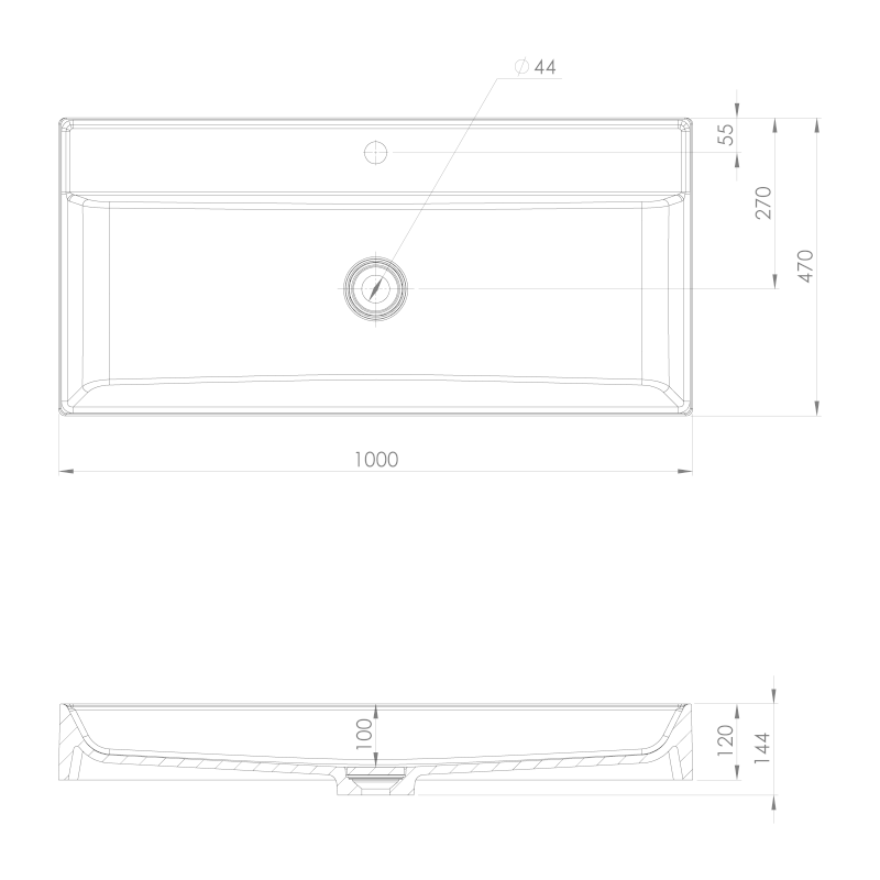 TWIG umyvadlo, litý mramor, 100x47cm, kryt výpusti, bílá TW100