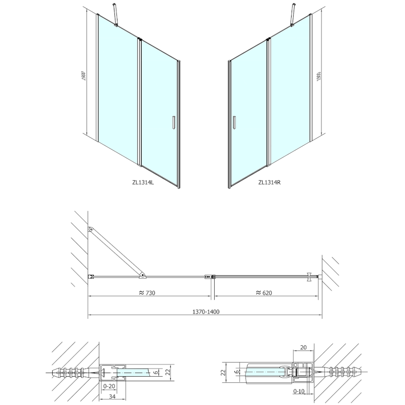 ZOOM sprchové dveře 1400mm, čiré sklo ZL1314