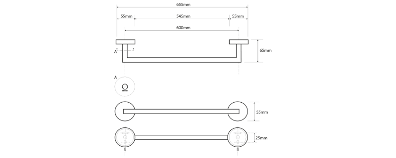 X-STEEL držák ručníků 600mm, nerez mat XS402