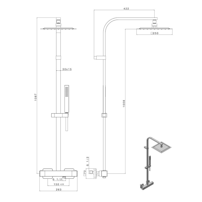 DIMY sprchový sloup s termostatickou baterií, chrom DM322