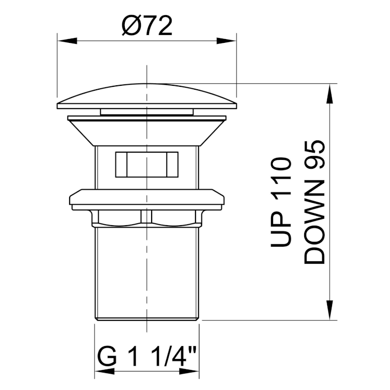 MINIMAL umyvadlová výpust 5/4“, click-clack, velká krytka, nerez mat MI057
