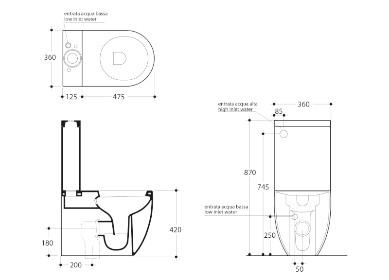 FLO WC kombi mísa 36x60cm, spodní/zadní odpad, bílá 311701