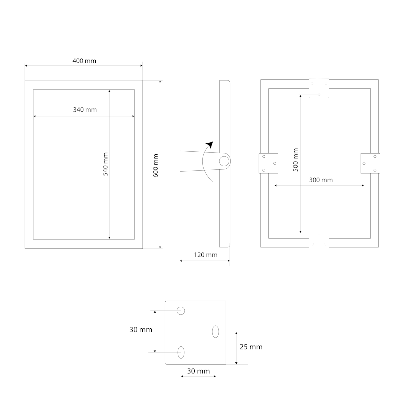 HANDICAP zrcadlo výklopné 40x60cm, černá XH007B