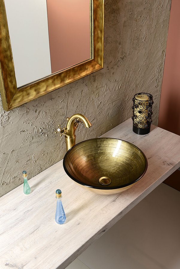 FIANNA skleněné umyvadlo na desku Ø 42cm, bronz 2501-21