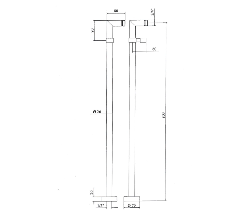 Připojení pro instalaci vanové baterie do podlahy (pár), chrom 9881