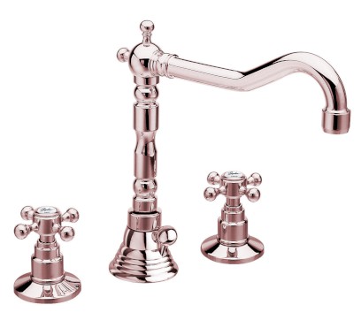 ANTEA tříprvková umyvadlová baterie s retro hubicí, s výpustí, růžové zlato 3227