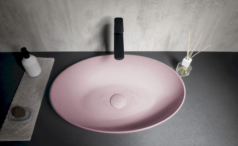 FORMIGO betonové umyvadlo na desku, 60x40cm, růžová mat FG221
