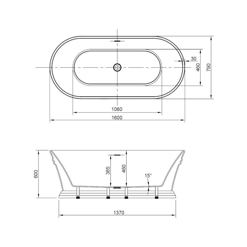 ANTIK volně stojící vana, 160x79cm, bílá E2679