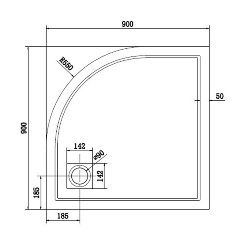 XENA sprchová vanička z litého mramoru, čtvrtkruh 90x90cm, R550, bílá HX559