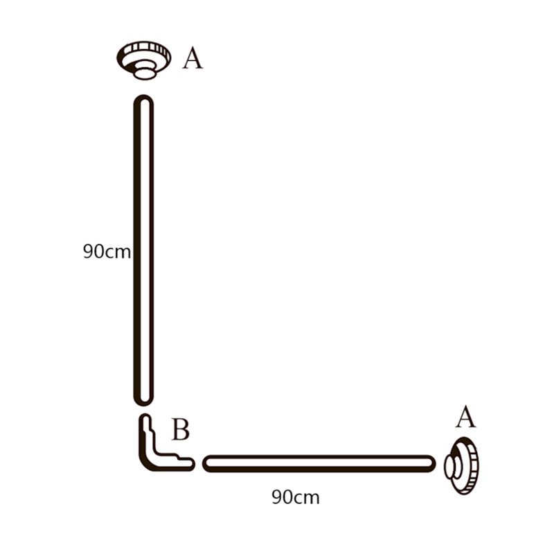 Závěsová tyč rohová 90x90cm, hliník, bílá AC9090
