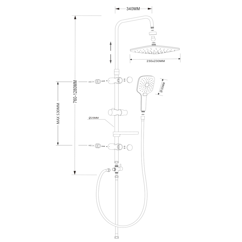 KERA sprchový sloup s napojením na baterii, chrom SL430