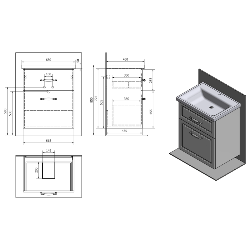 FAVOLO umyvadlová skříňka 61,5x72,5x44cm, bílá mat FV265