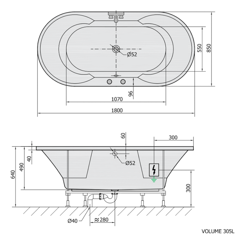 IO hydromasážní vana, 180x85x49cm, Active Hydro, chrom 16611.1010
