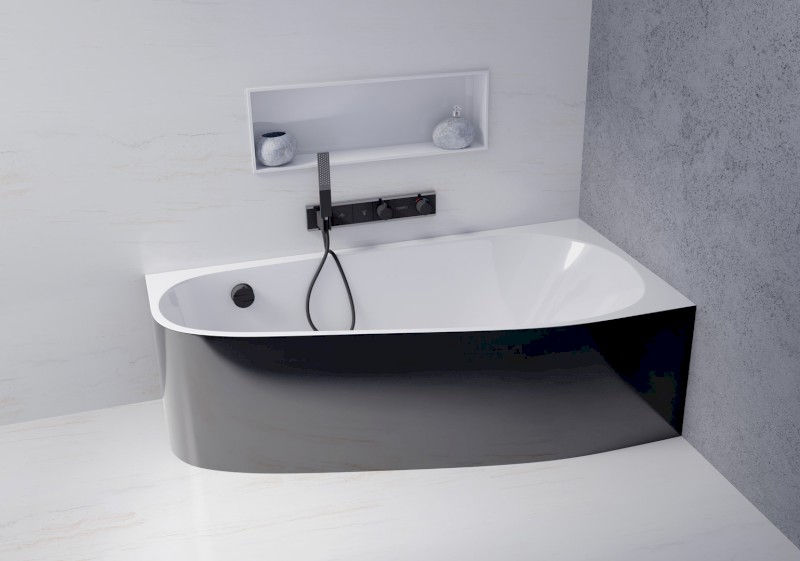 PROJEKTA R MONOLITH asymetrická stojící vana 156x77x60cm, bílá/černá 21111MB