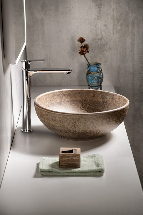 PRIORI keramické umyvadlo na desku, Ø 41 cm, hnědá se vzorem PI010