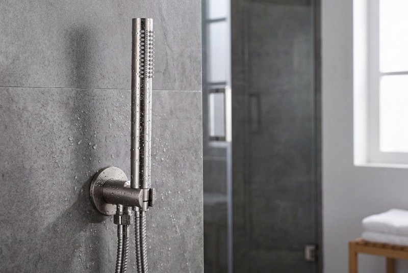 MINIMAL držák sprchy kulatý, pevný, s vyústěním, nerez mat MI535