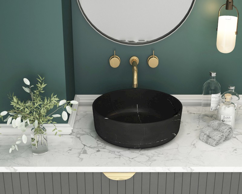 BLOK kamenné umyvadlo na desku, Ø 40cm, matný černý Marquin 2401-52