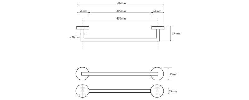 X-ROUND COPPER držák ručníků 450mm, měď mat XR402PG