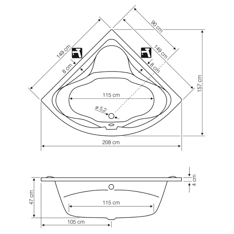 DUNAJ rohová vana 150x150x48cm, bílá G1350