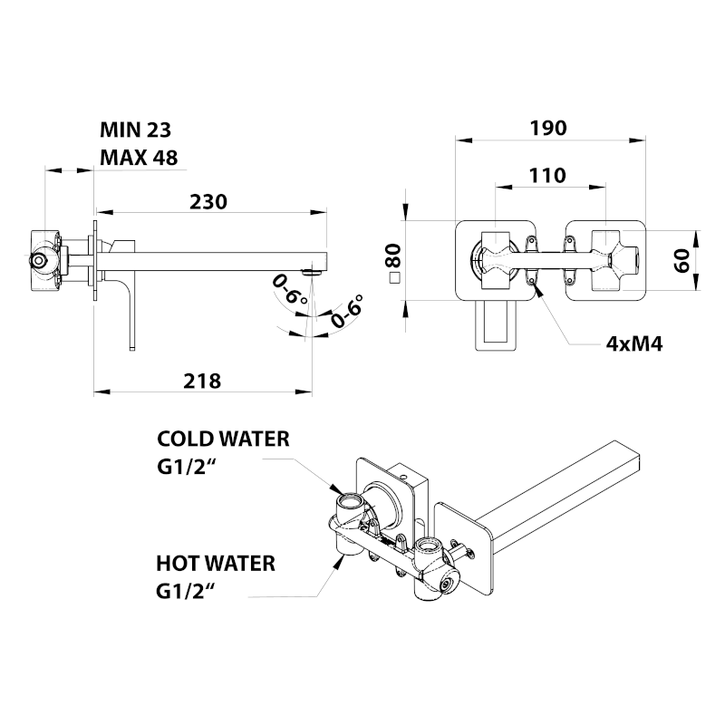 FORATA podomítková umyvadlová baterie, délka hubice 21,5cm, chrom FT118