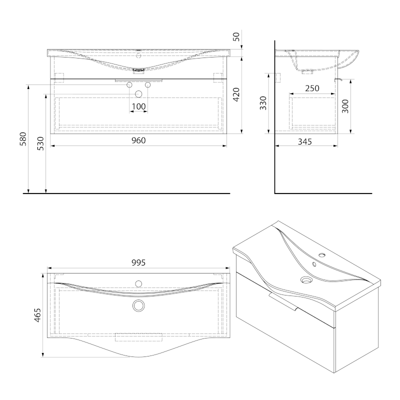 AKIRA umyvadlová skříňka 96x42x34,5cm, bílá AK210