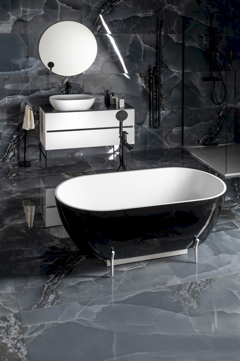 REDUTA volně stojící vana litý mramor 150x75x58cm, černá/bílá 71974