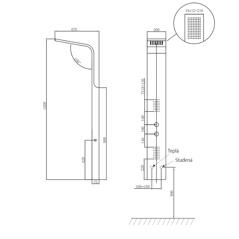 JACOB sprchový panel 200x1500mm, bílá mat WN682