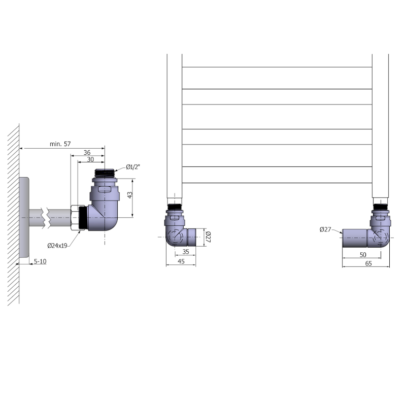 CORNER SIMPLY připojovací sada ventilů triaxiální, pravé provedení, chrom CP130S