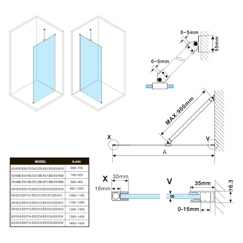 ESCA čiré sklo 967x2100mm ES1010