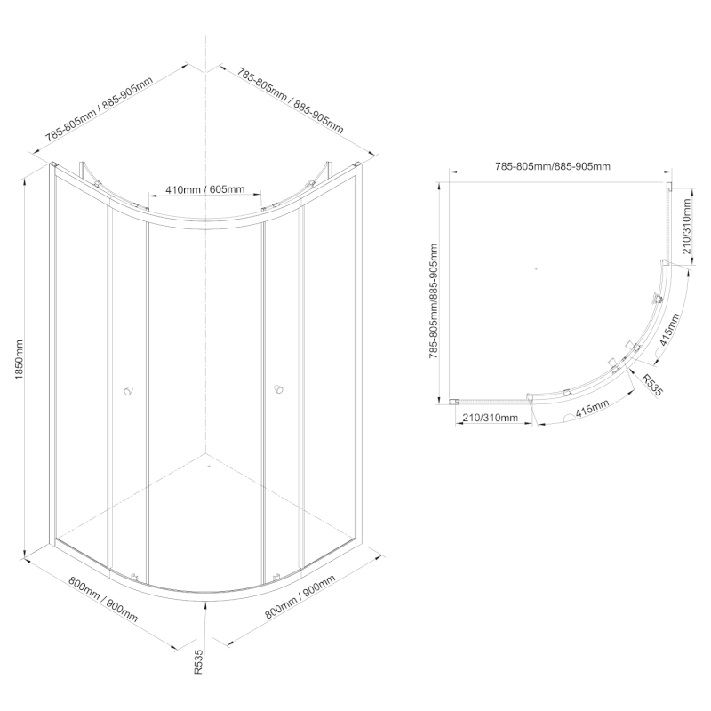 ARLETA BLACK čtvrtkruhová sprchová zástěna 800x800mm, čiré sklo BLS800
